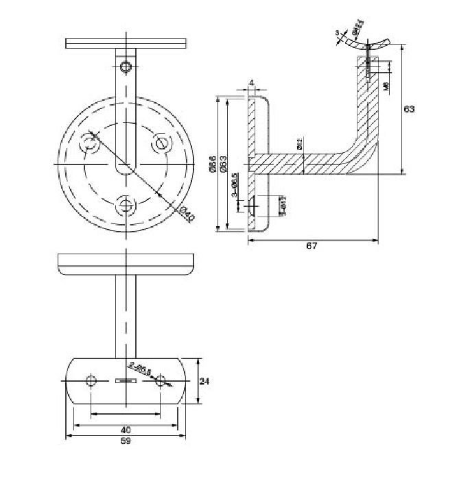 SOPORTE FIJO CON VALONA TUBO PLANO